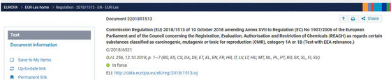 Запись 72 в Регламенте Комиссии (ЕС) 2018/1513 о внесении изменений в приложение XVII к Регламенту REACH (ЕС) No 1907/2006